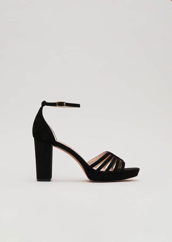 Phase Eight Suede Strappy Platform Heels Black USA | 0745913-XP